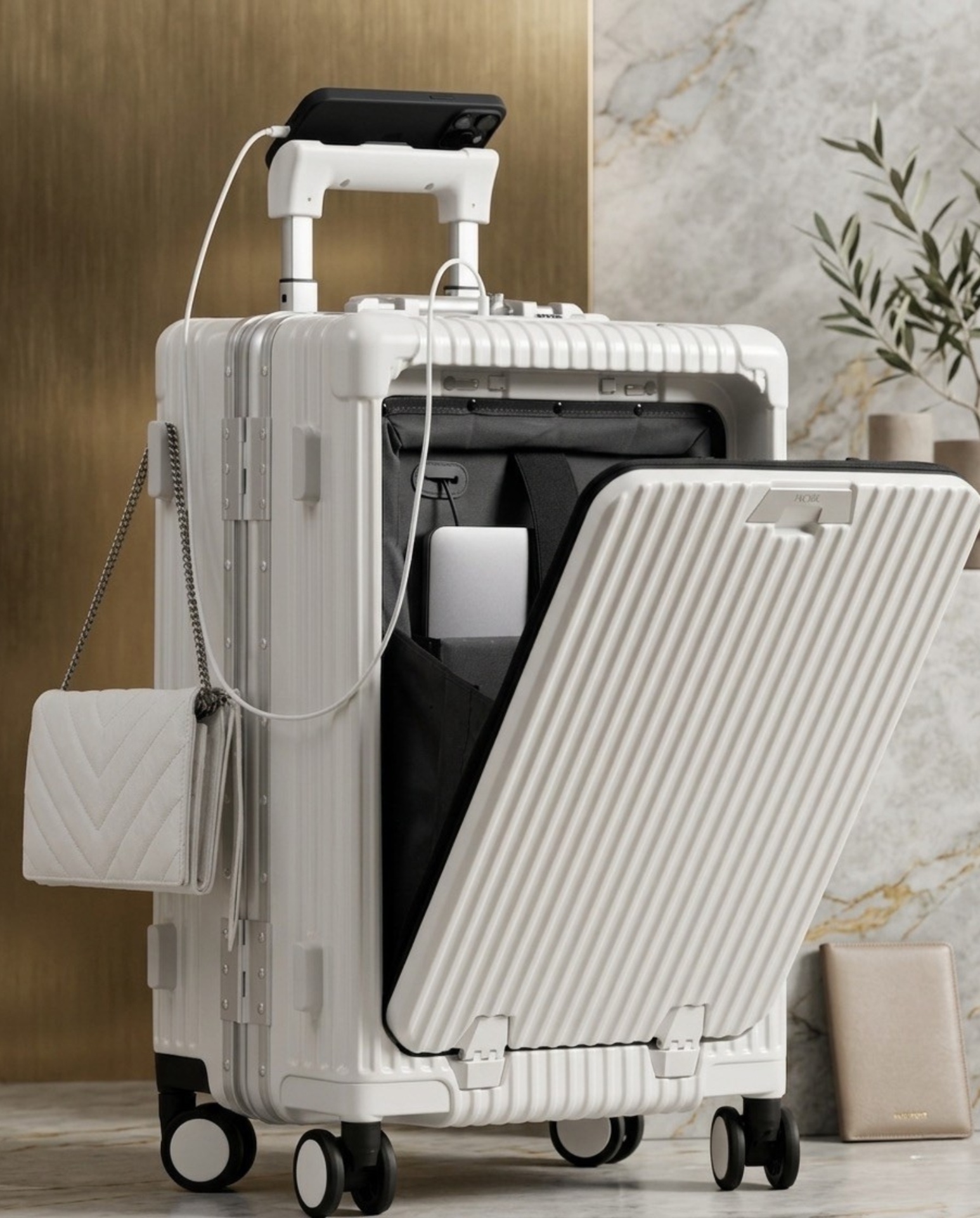 HumanWins Carry-On open with laptop pocket